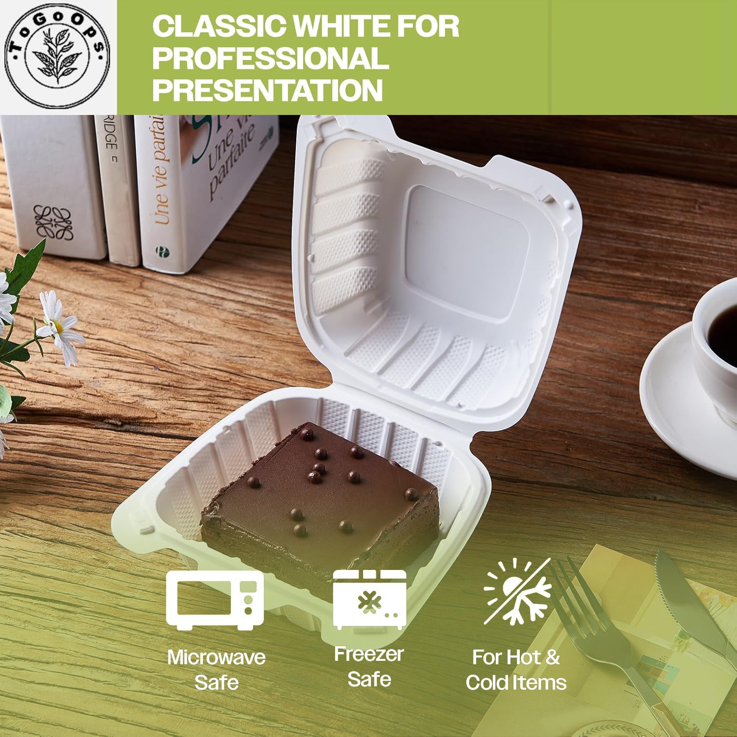 Larg PP Hinged Containers – 8x8x3, 9x9x3 in – 150 Pack, Eco-Friendly, Ideal for Takeout & Catering