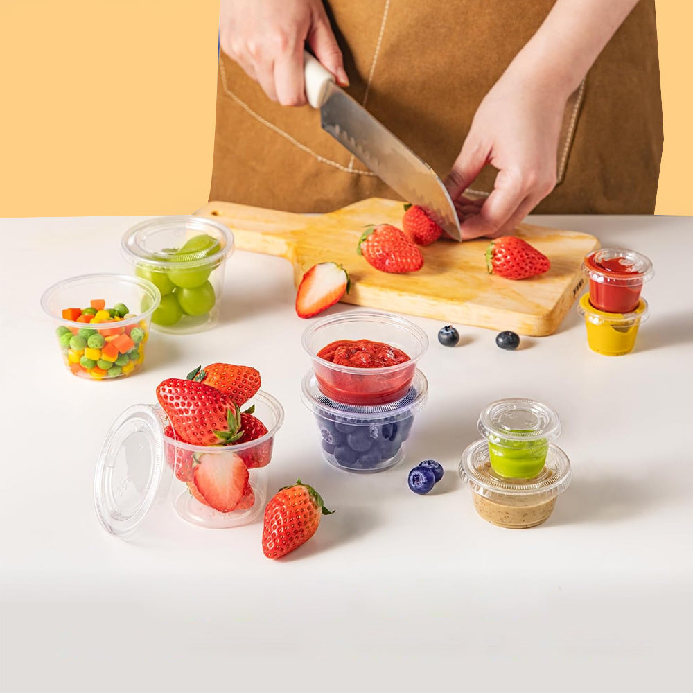 Disposable Sauce Cups with Lids – 2oz, 3.25oz, 4oz, 2000 Pack, Leak-Resistant, Microwave & Freezer Safe