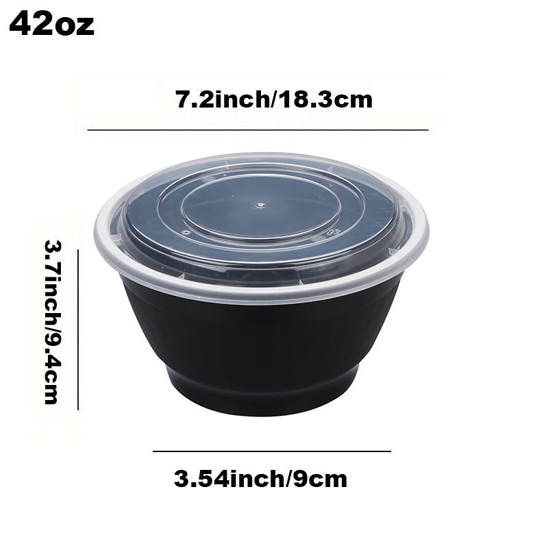36-42oz Round Disposable Food Containers (150 Pack, Black & White)