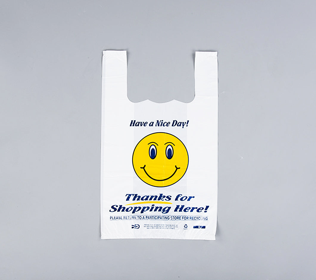 Plastic Shopping Bags with Smile Design – S1/6 (22”x12”) & S1/8 (18”x11.5”) – 180 or 260 Pack
