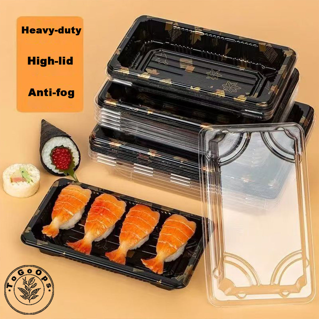 Rectangular Japanese-Style Sushi Containers – Bases and Lids Sold Separately for Takeout, Sushi, and Bento Meals