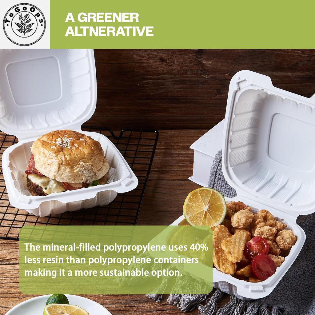 Larg PP Hinged Containers – 8x8x3, 9x9x3 in – 150 Pack, Eco-Friendly, Ideal for Takeout & Catering