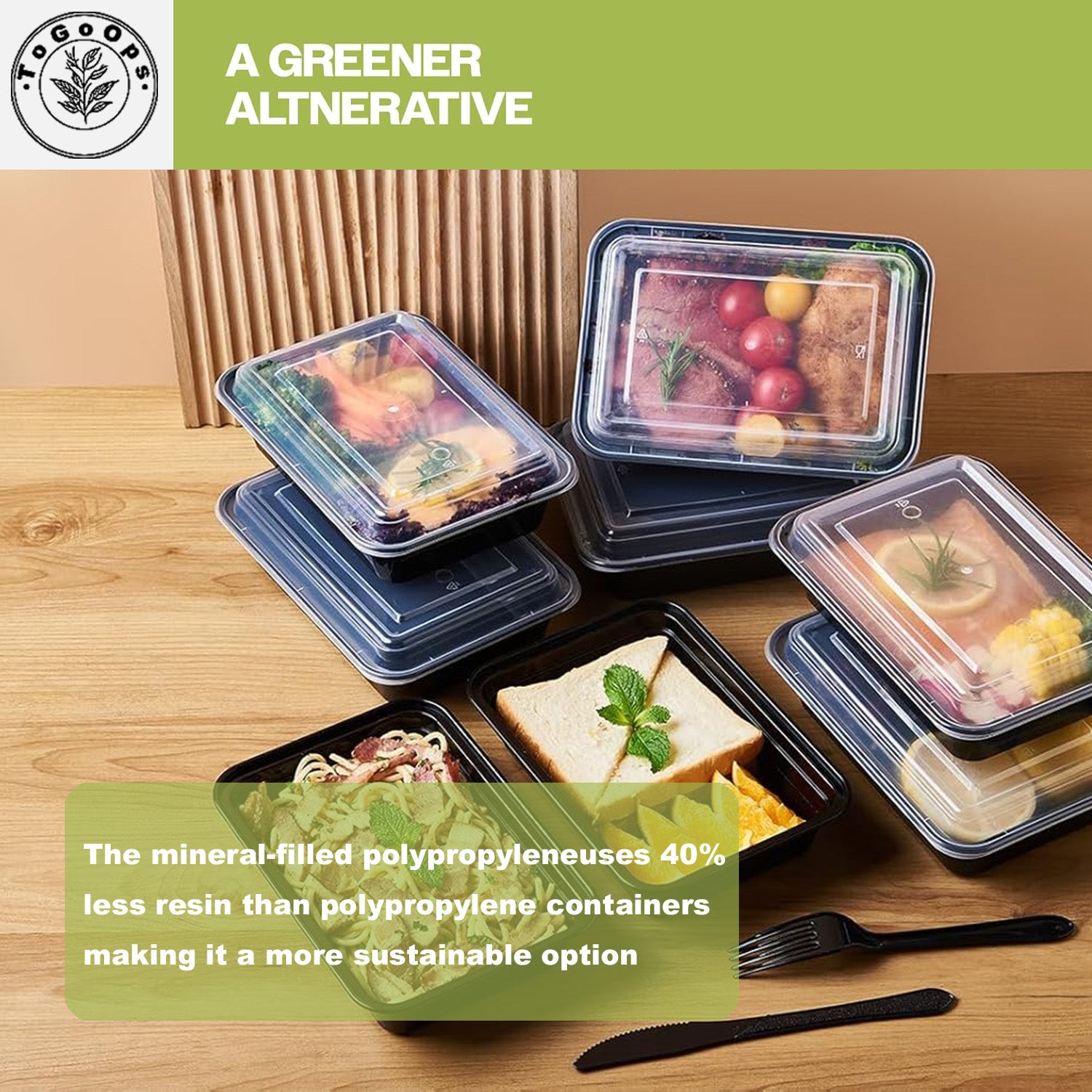 [50 Pack] 25oz, 28oz, 32oz Square Disposable Food Containers with Lids – Black & White