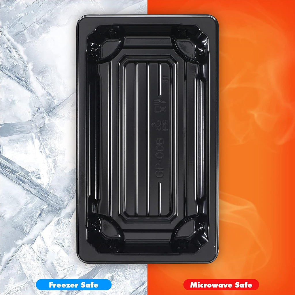 Rectangular Japanese-Style Sushi Containers – Bases and Lids Sold Separately for Takeout, Sushi, and Bento Meals