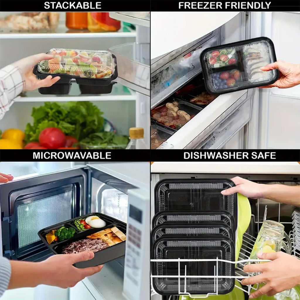 Japanese-Style Divided Sushi Containers with Lids – Multi-Compartment Plastic Trays for Sushi, Sashimi & Bento Meals