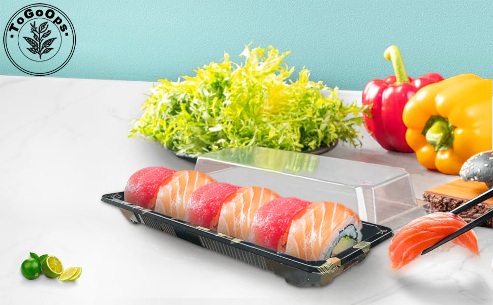 Rectangular Japanese-Style Sushi Containers – Bases and Lids Sold Separately for Takeout, Sushi, and Bento Meals