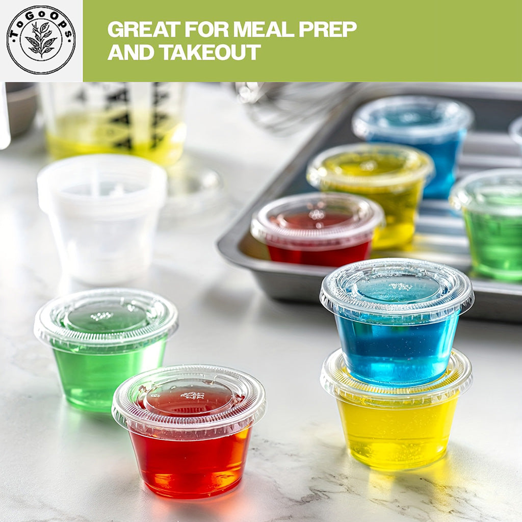 [200 Pack] Disposable Sauce Cups with Lids – 2oz, 3.25oz, 4oz | Leak-Resistant, Microwave & Freezer Safe