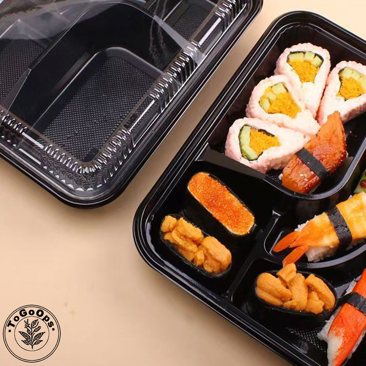 Japanese-Style Divided Sushi Containers with Lids – Multi-Compartment Plastic Trays for Sushi, Sashimi & Bento Meals