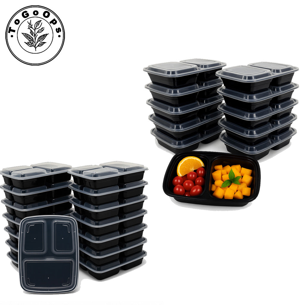 [50 Pack] Rectangular Disposable Food Containers with 2 or 3 Compartments – BPA-Free, Microwave & Freezer Safe