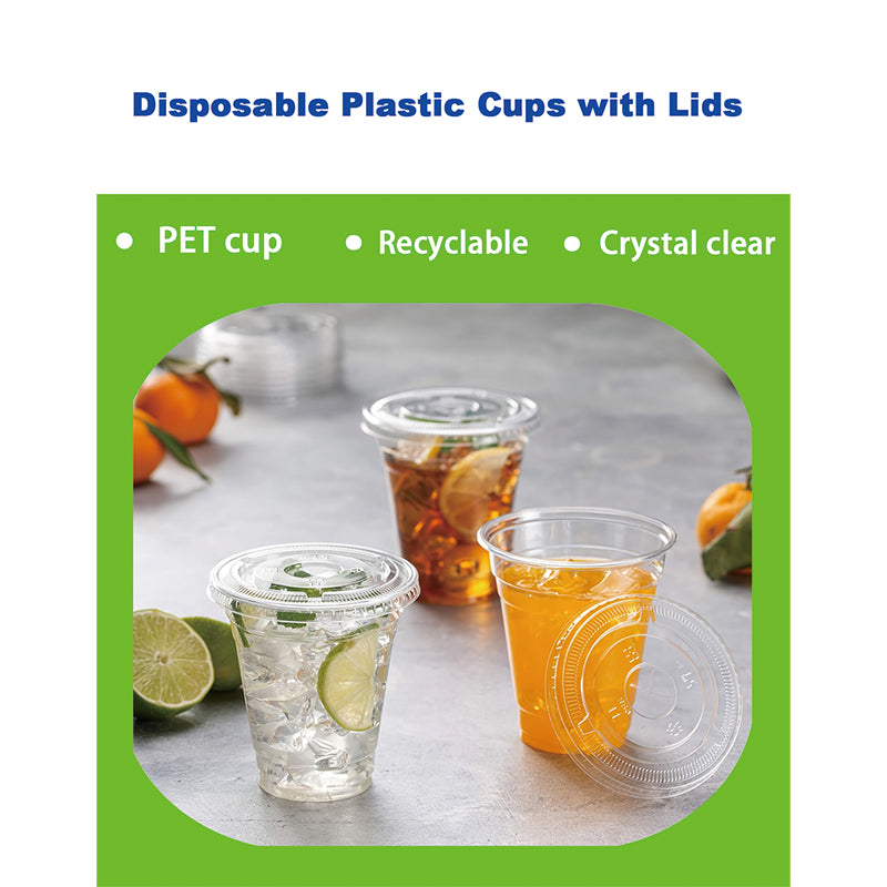 Disposable Plastic Cups – 12oz, 16oz, 20oz & 20oz Straw Cup Set with Lids