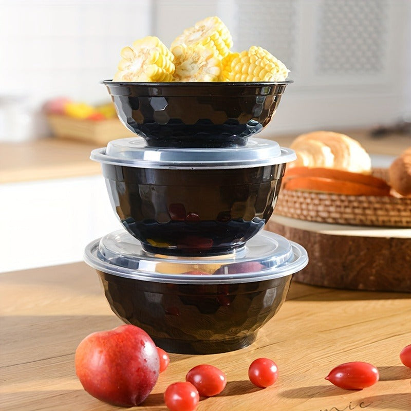 36-42oz Round Disposable Food Containers (150 Pack, Black & White)