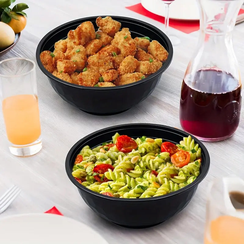 36-42oz Round Disposable Food Containers (150 Pack, Black & White)