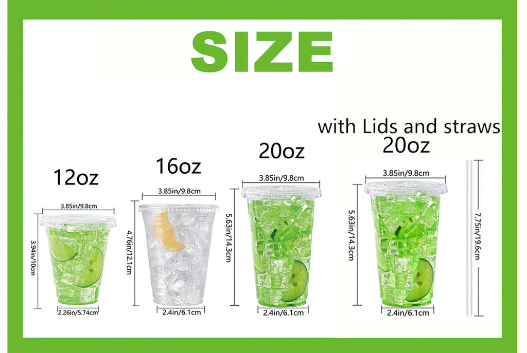 Disposable Plastic Cups – 12oz, 16oz, 20oz & 20oz Straw Cup Set with Lids