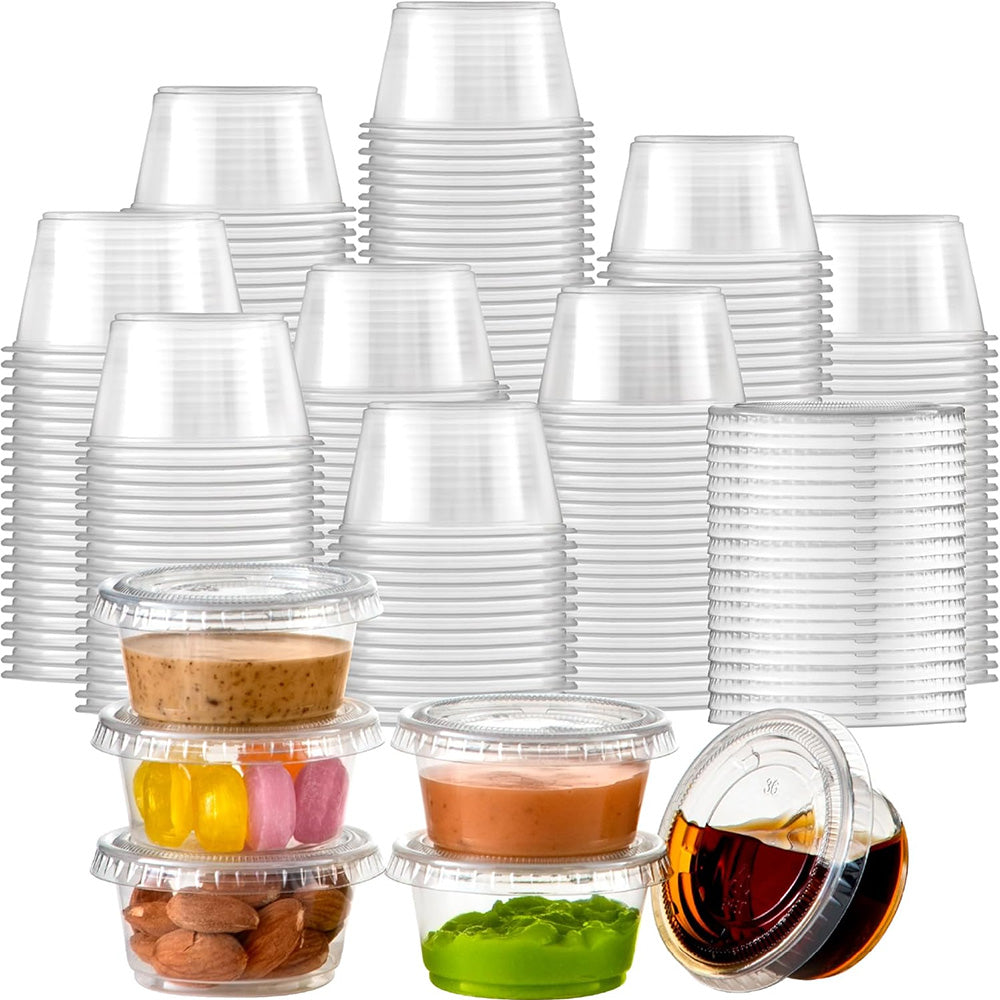 Disposable Sauce Cups with Lids – 2oz, 3.25oz, 4oz, 2000 Pack, Leak-Resistant, Microwave & Freezer Safe