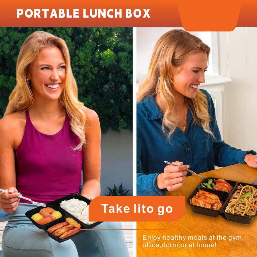 [50 Pack] Rectangular Disposable Food Containers with 2 or 3 Compartments – BPA-Free, Microwave & Freezer Safe