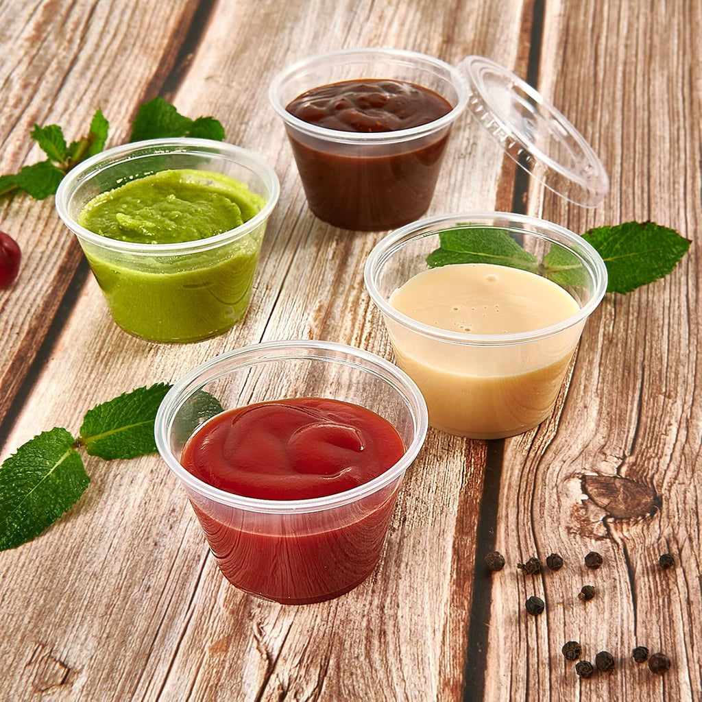 Disposable Sauce Cups with Lids – 2oz, 3.25oz, 4oz, 2000 Pack, Leak-Resistant, Microwave & Freezer Safe