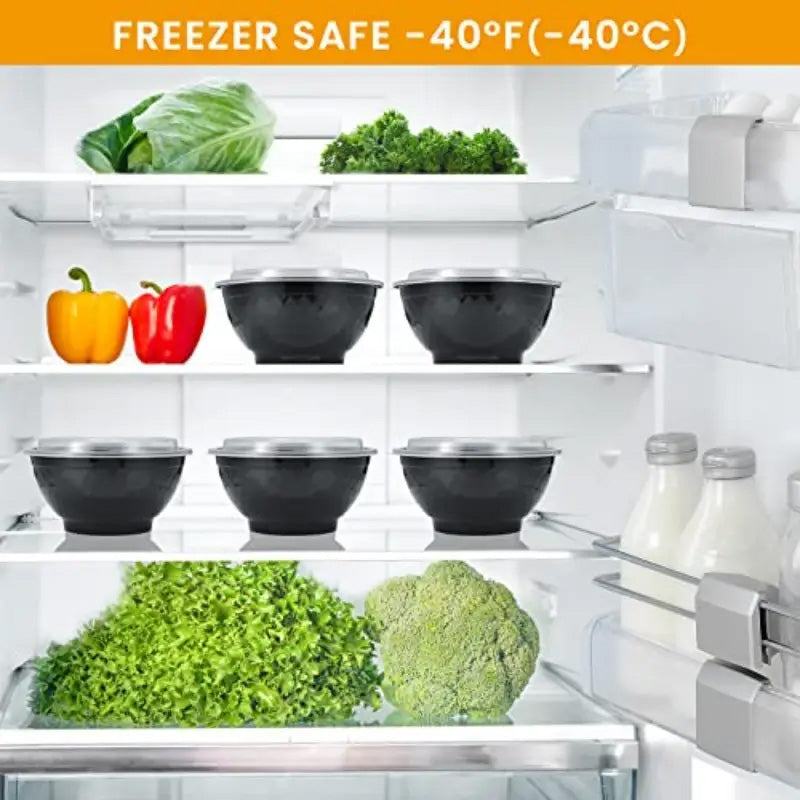 [50 Pack] 36-42oz Round Disposable Food Containers – Black & White