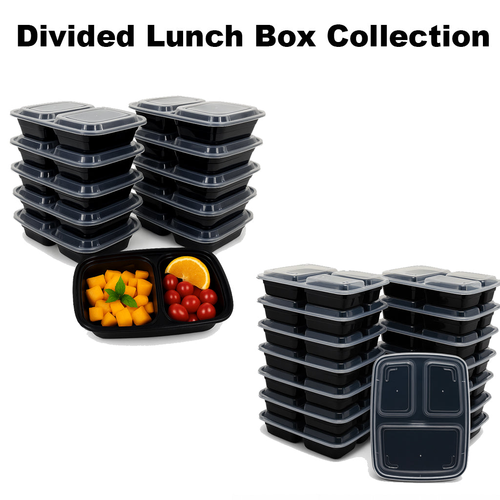 [50 Pack] Rectangular Disposable Food Containers with 2 or 3 Compartments – BPA-Free, Microwave & Freezer Safe