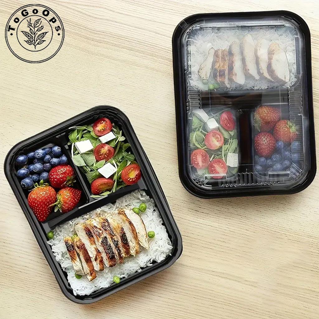 Japanese-Style Divided Sushi Containers with Lids – Multi-Compartment Plastic Trays for Sushi, Sashimi & Bento Meals