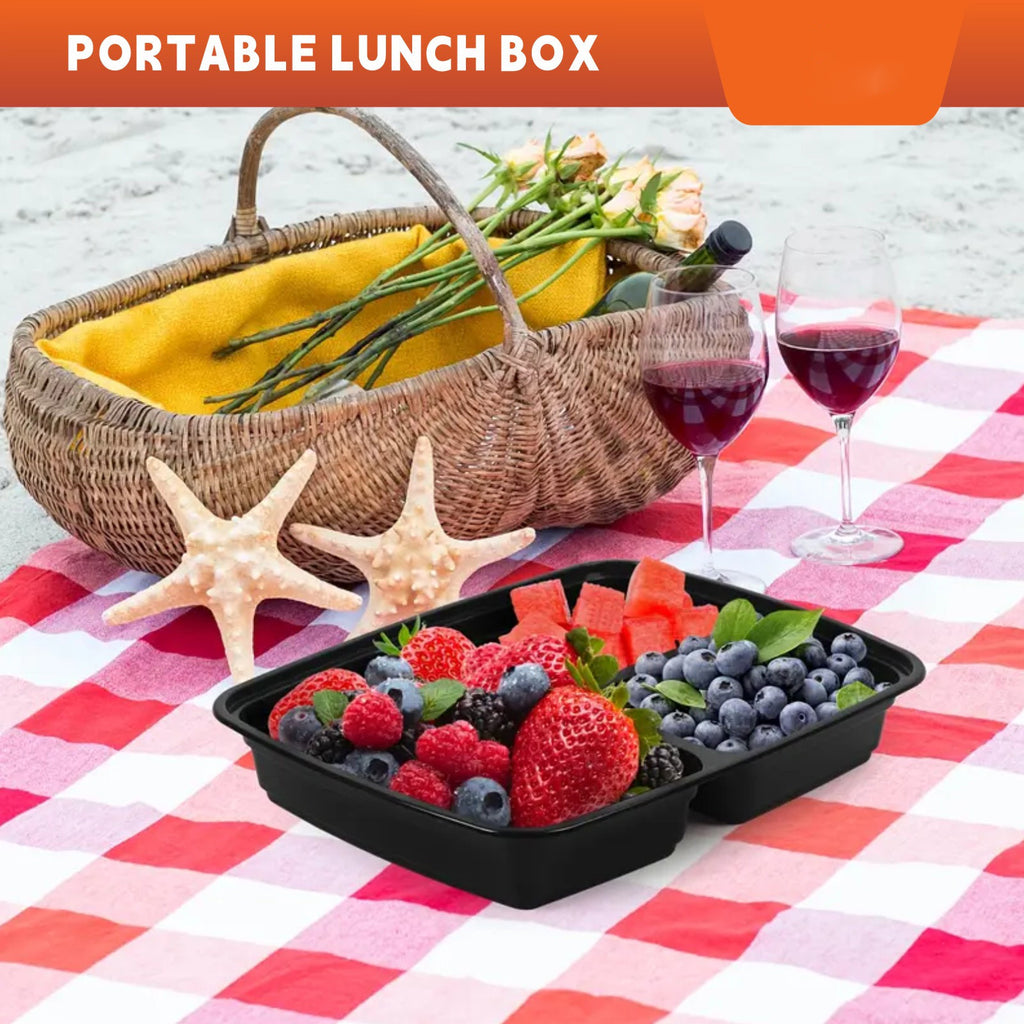 [50 Pack] Rectangular Disposable Food Containers with 2 or 3 Compartments – BPA-Free, Microwave & Freezer Safe