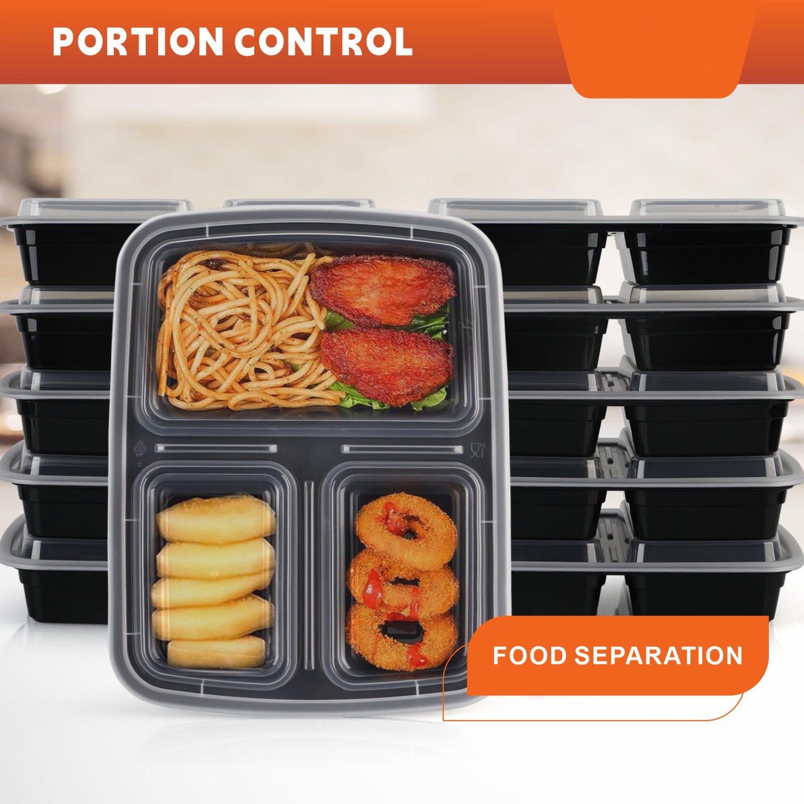 [50 Pack] Rectangular Disposable Food Containers with 2 or 3 Compartments – BPA-Free, Microwave & Freezer Safe