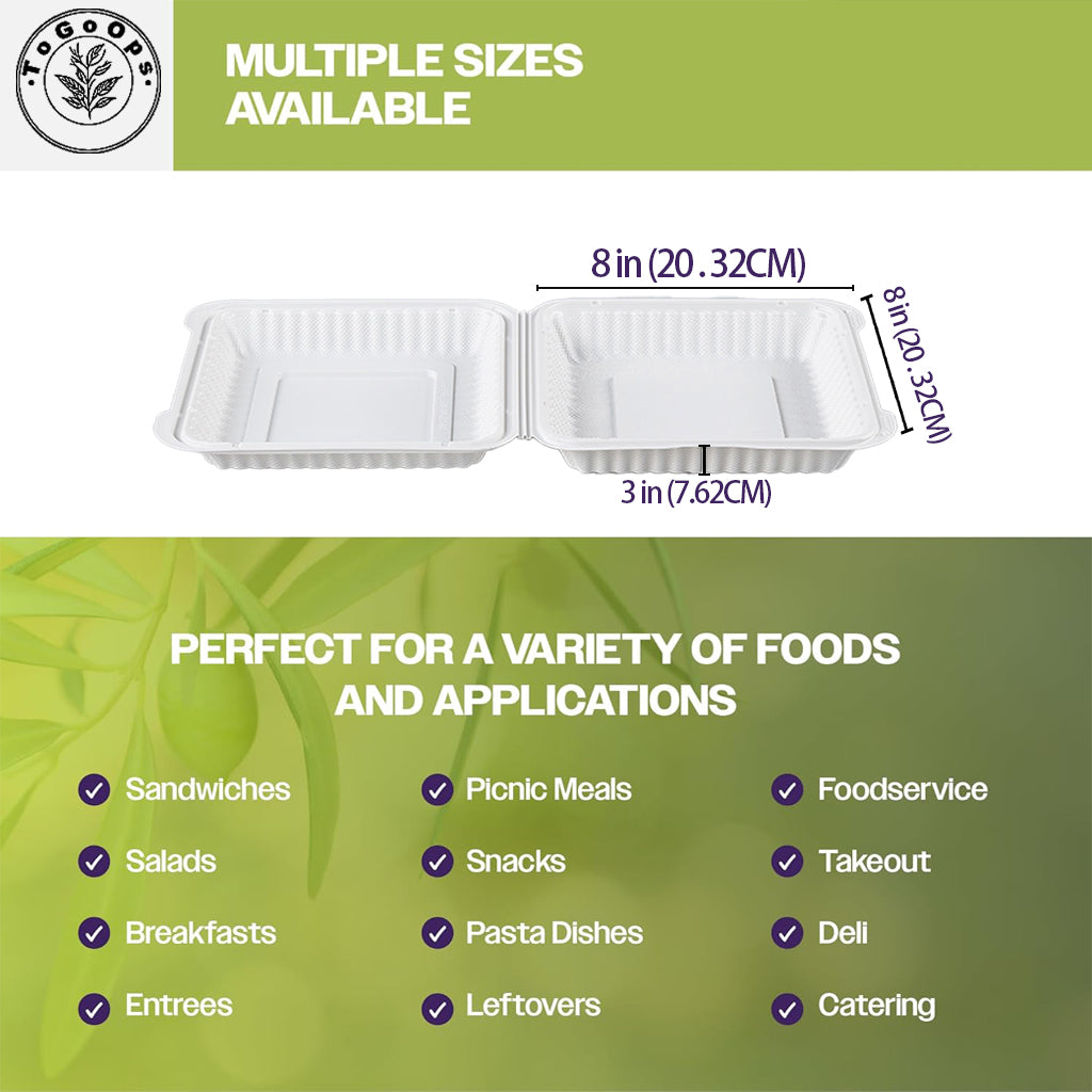 [50 Pack] 9x9 & 8x8 inch Disposable Flip Top Takeout Food Containers