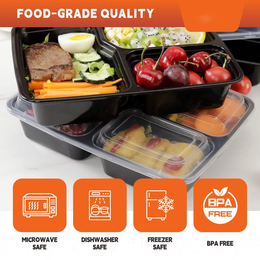 [50 Pack] Rectangular Disposable Food Containers with 2 or 3 Compartments – BPA-Free, Microwave & Freezer Safe