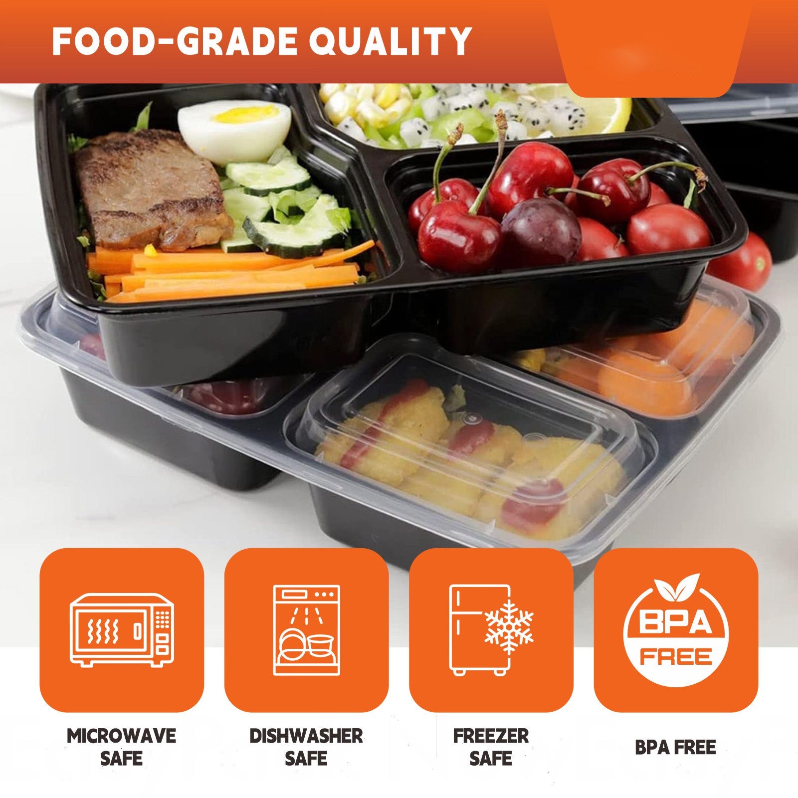 [50 Pack] Rectangular Disposable Food Containers with 2 or 3 Compartments – BPA-Free, Microwave & Freezer Safe