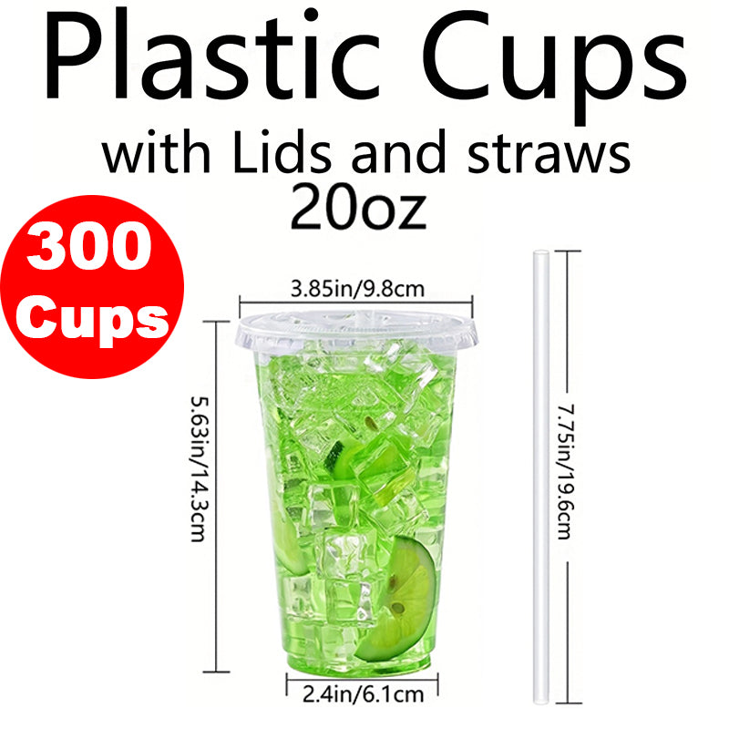Disposable Plastic Cups – 12oz, 16oz, 20oz & 20oz Straw Cup Set with Lids