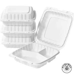 150 Pack – 3-Compartment Hinged Clamshell Containers